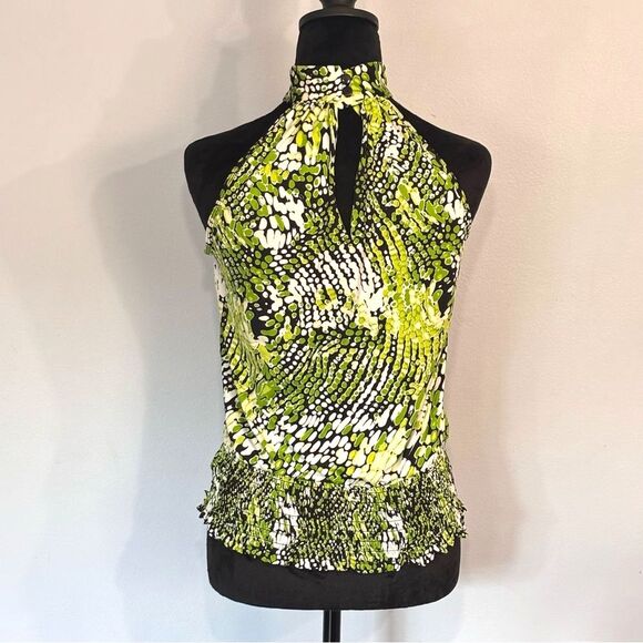 Essentials by Milano | Women’s High Neck Lime Green Halter Snakeskin Blouse S - Picture 2 of 16